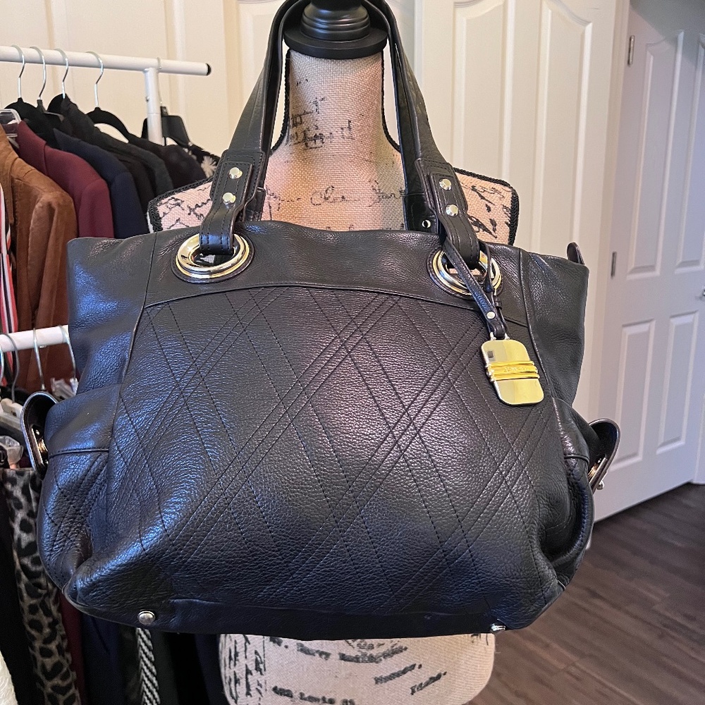 Bob Makowsky Black Soft Leather Bag, Large, two-toned hardware